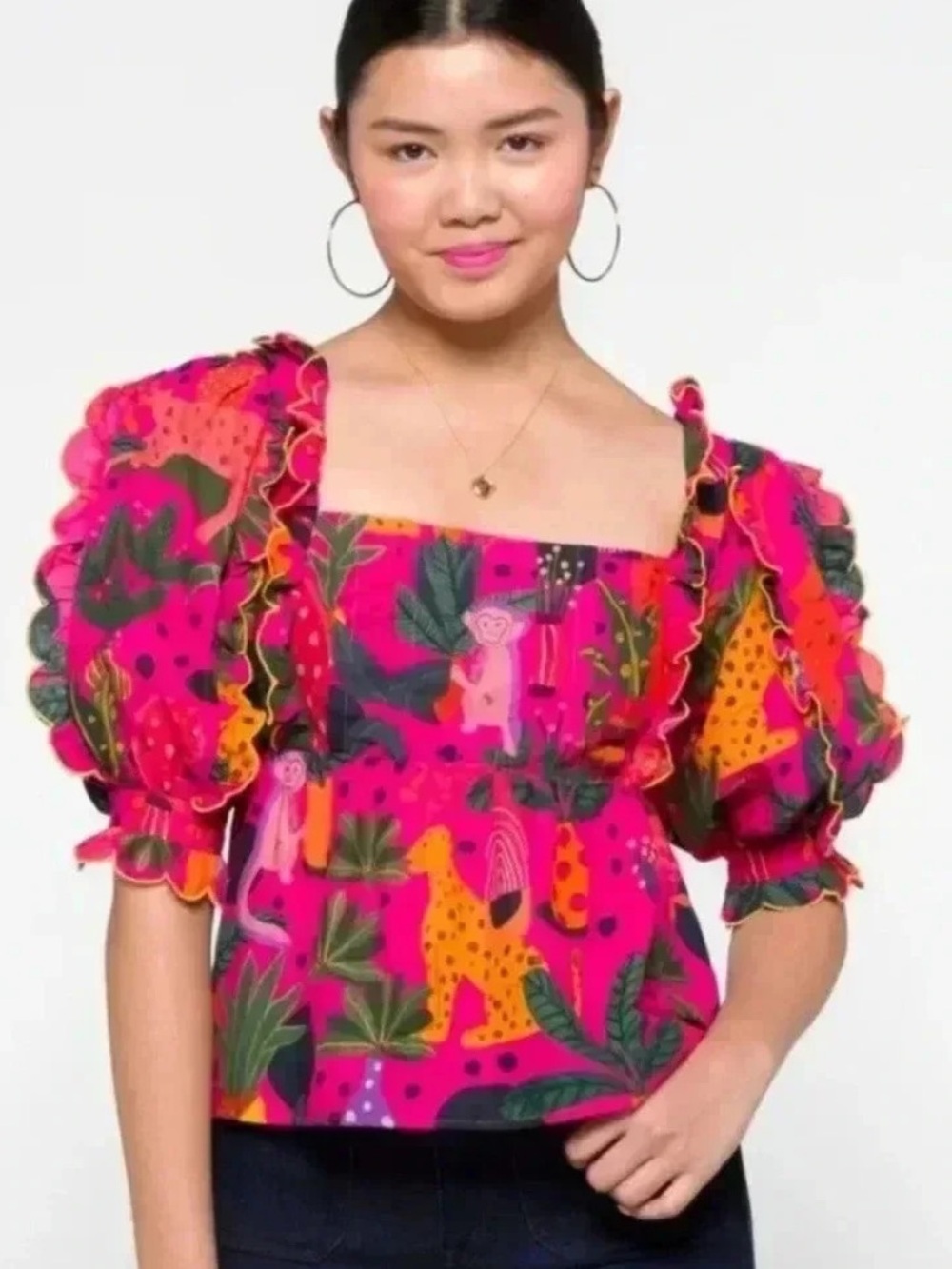 NWT FARM RIO POP LEOPARDS Short Sleeve Top BLOUSE Pink M